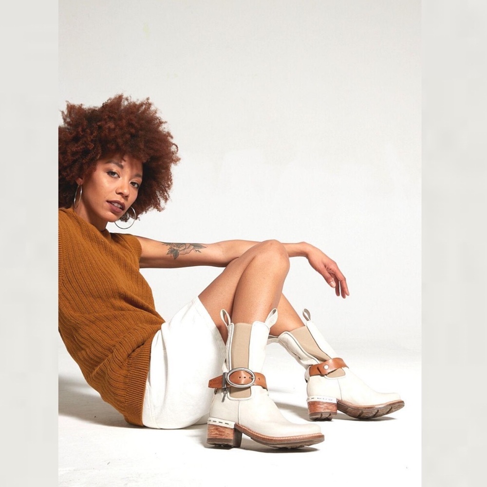 FREE PEOPLE A.S.98 SKY CHELSEA
BOOTS White LEATHER BLOCK HEEL EU 38